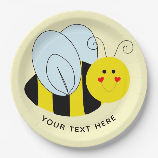 Cute Bee Add Text | Yellow Paper Plate (Front)