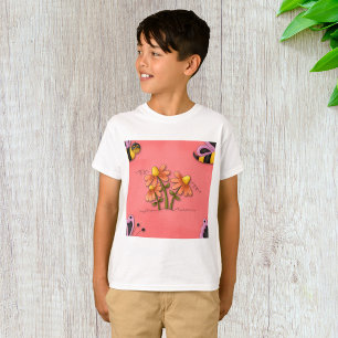 Cute Bee and Flower Pink Spring Garden  T-Shirt