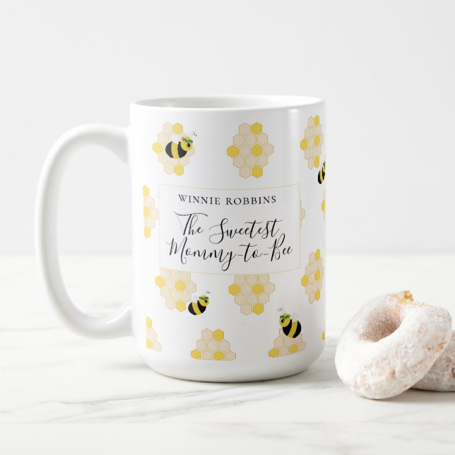Cute Bee and Honeycomb Mommy to Bee Baby Shower  Coffee Mug (With Donut)