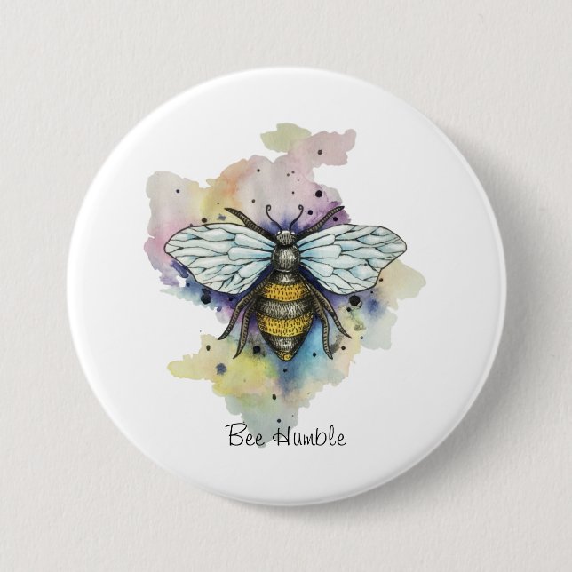 Cute Bee And Rainbow Wash 3 Inch Round Button (Front)