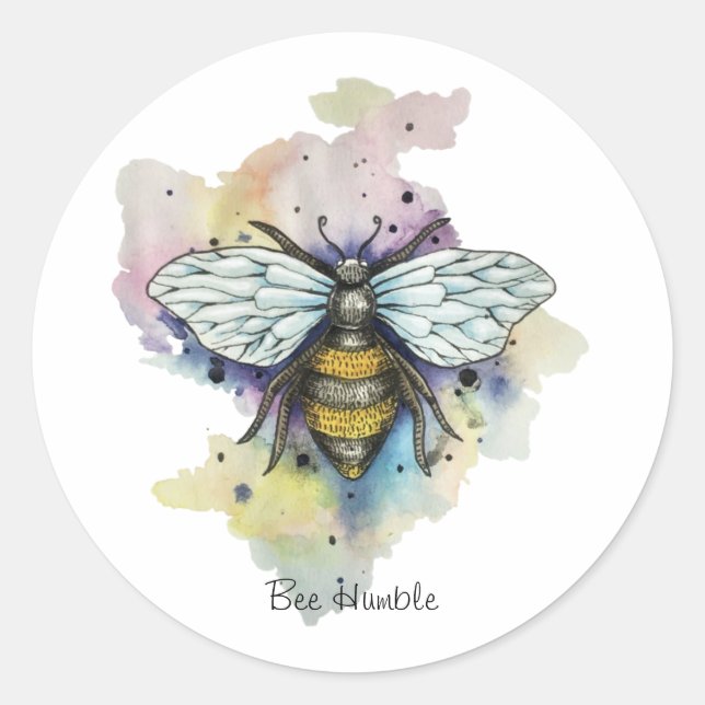 Cute Bee And Rainbow Wash Classic Round Sticker (Front)