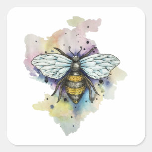 Cute Bee And Rainbow Wash Classic Square Sticker