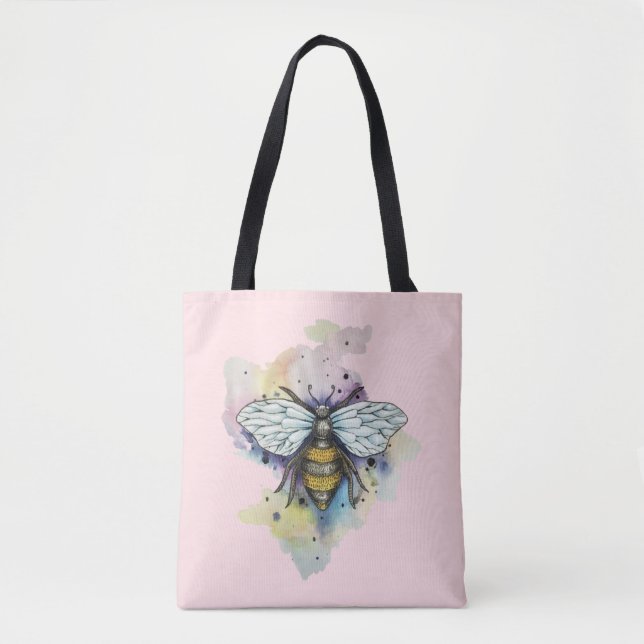 Cute Bee And Rainbow Wash Tote Bag (Front)