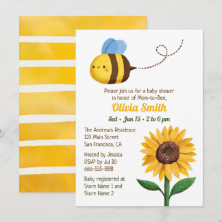 Cute Bee And Sunflower Baby Shower Invitations