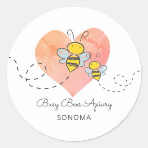 Cute Bee Apiary Beekeeper Logo Classic Round Sticker