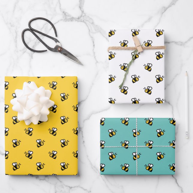Cute Bee Assortment Wrapping Paper (Front)