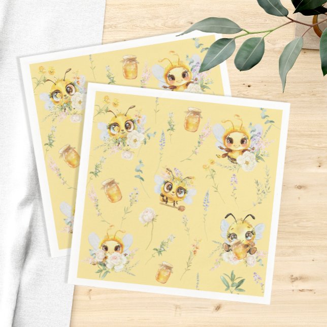 Cute Bee Baby and Wildflowers Paper Napkin (Creator Uploaded)