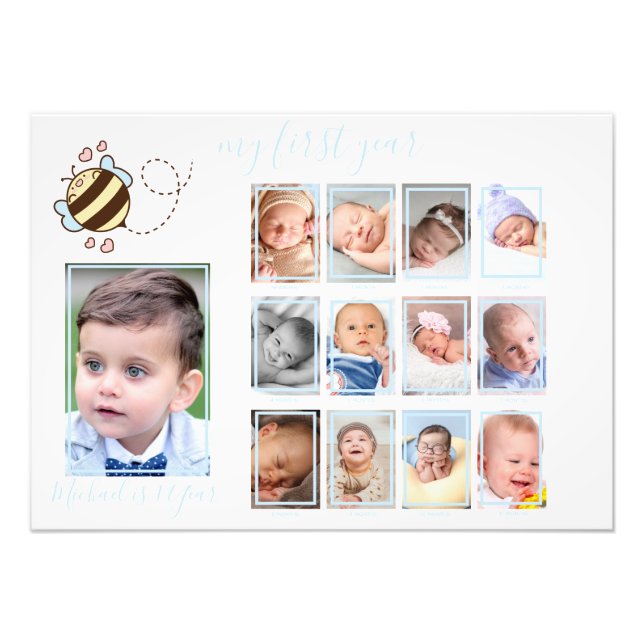 Cute Bee Baby Boy My First Year Photo Wall Decor  (Front)