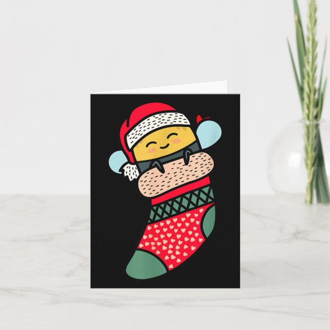 Cute Bee Baby Bumblebee In Christmas Sock Xmas Paj Card (Front)