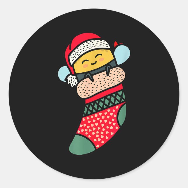 Cute Bee Baby Bumblebee In Christmas Sock Xmas Paj Classic Round Sticker (Front)
