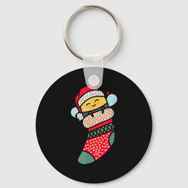 Cute Bee Baby Bumblebee In Christmas Sock Xmas Paj Keychain (Front)