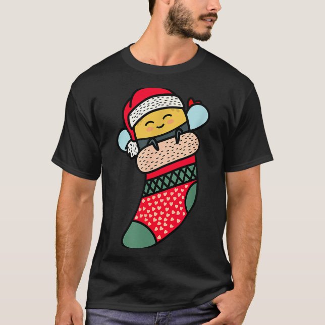 Cute Bee Baby Bumblebee In Christmas Sock Xmas Paj T-Shirt (Front)