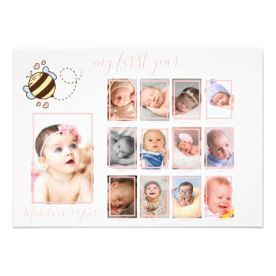 Cute Bee Baby Girl My First Year Photo Wall Decor  Print