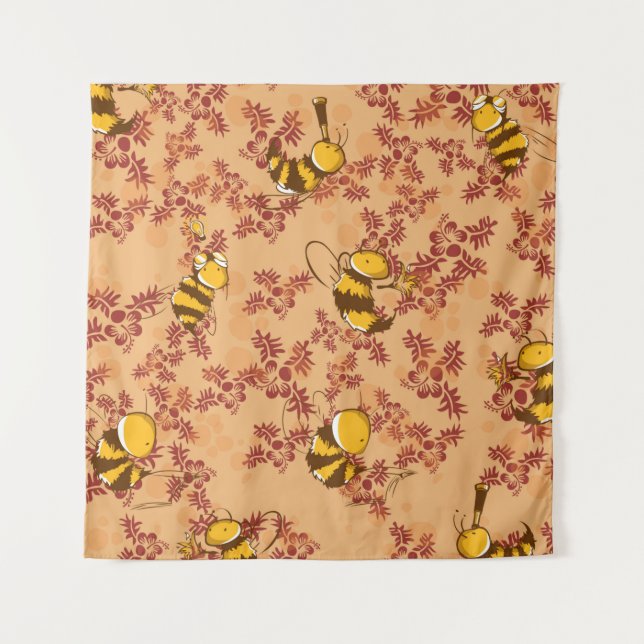 Cute bee background pattern tapestry (Front)