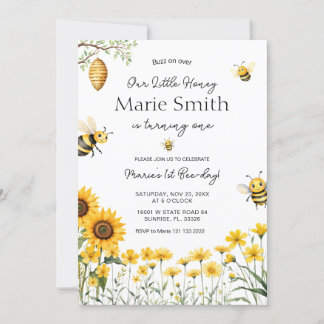 Cute Bee Birthday Our Little Honey First Bee-Day Invitation