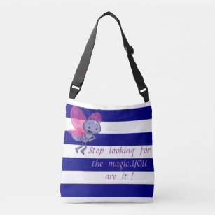 Cute Bee,Blue White Stripes-Motivational message Crossbody Bag