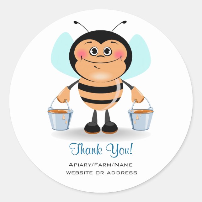 Cute Bee Carrying Buckets of Honey Thank you Classic Round Sticker (Front)