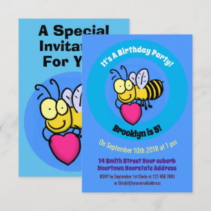 Cute bee cartoon  invitation