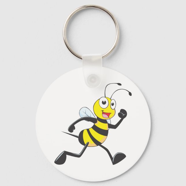 Cute Bee Cartoon Running Jogging Walking Shirt Keychain (Front)