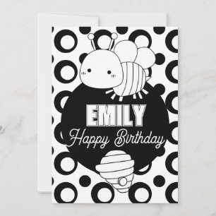 Cute Bee Colouring Birthday Party Holiday Card