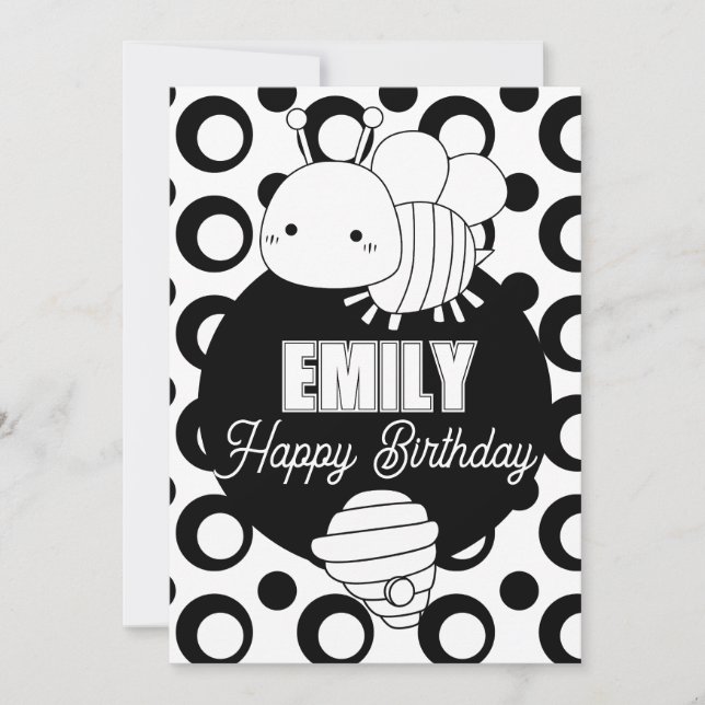 Cute Bee Colouring Birthday Party Holiday Card (Front)