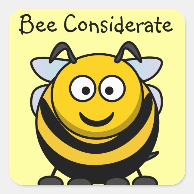 Cute Bee Considerate Yellow Book Name Plate Square Sticker (Front)