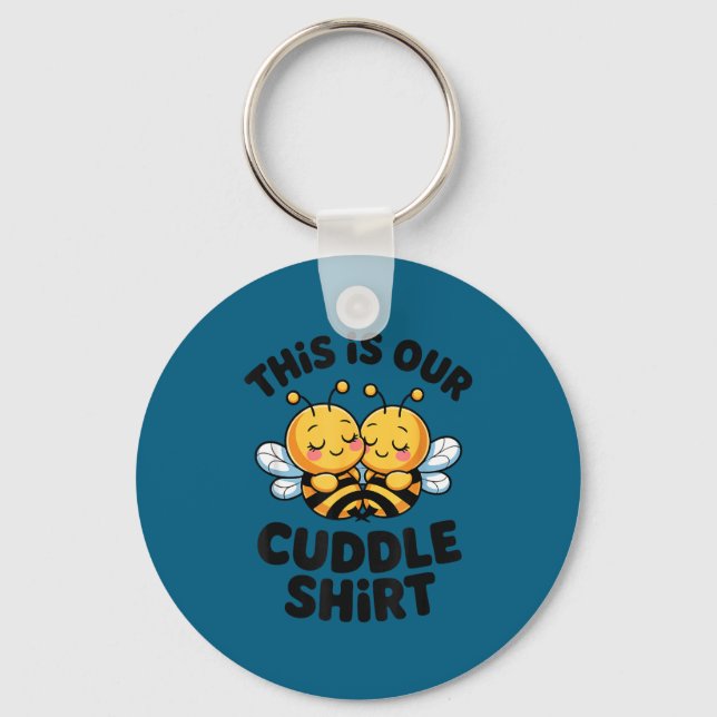 Cute Bee Couple Cuddle Funny Romantic  Keychain (Front)