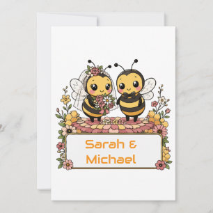 Cute Bee Couple Personalized Wedding Gift Invitation