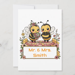 Cute Bee Couple Personalized Wedding Gift Invitation