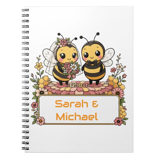 Cute Bee Couple Personalized Wedding Gift Notebook (Front)