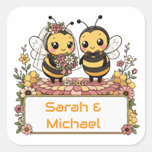 Cute Bee Couple Personalized Wedding Gift Square Sticker