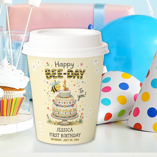 Cute Bee Day Birthday | Bumble Bee First Birthday Paper Cups (Creator Uploaded)