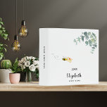 Cute bee eucalyptus greenery monogram binder<br><div class="desc">A chic white background.  Decorated with watercolored eucalyptus greenery,  foliage and a cute,  happy smiling bee delivering an envelope.  Personalize and add a name. The name is written in black with a large modern hand lettered style script. Perfect for school,  work,  home office,  recipes.</div>