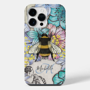 Cute Bee floral Botanical monogram iPhone Case