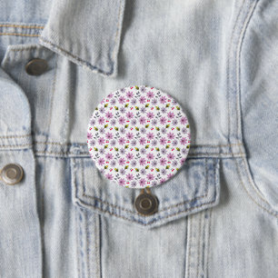 Cute Bee Floral Pattern Cottagecore Aesthetic Pink 3 Inch Round Button