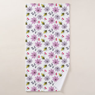 Cute Bee Floral Pattern Cottagecore Aesthetic Pink Bath Towel