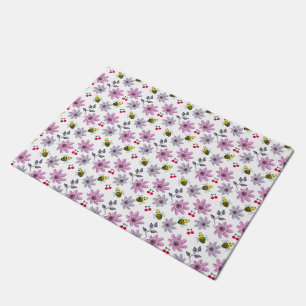 Cute Bee Floral Pattern Cottagecore Aesthetic Pink Doormat
