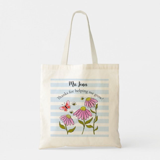 Cute Bee & Flower Teacher Tote Bag | Teaching is  (Back)
