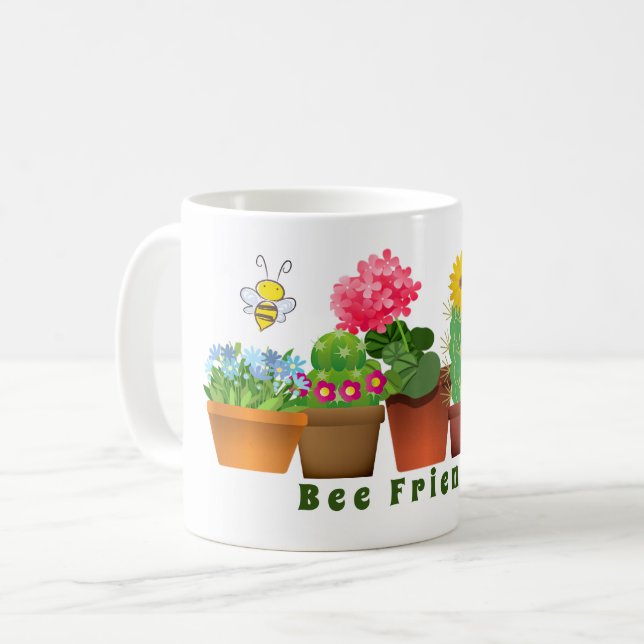 Cute Bee Friendly Cactus Flower Garden Coffee Mug (Front Left)