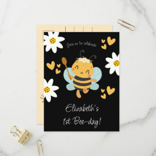 Cute Bee Girl's 1st Birthday Party Invitation Postcard