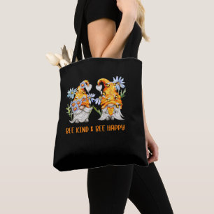 cute bee gnome lovers word art tote bag