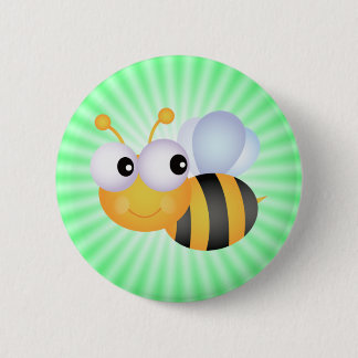Cute Bee; Green 2 Inch Round Button