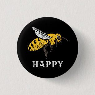 Cute Bee Happy Custom 1 Inch Round Button