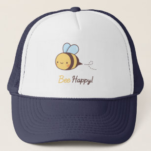 Cute Bee Happy Handwritten Font Trucker Hat