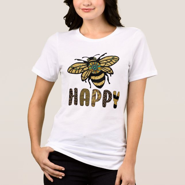 Cute bee happy word art  Tri-Blend shirt (Front)