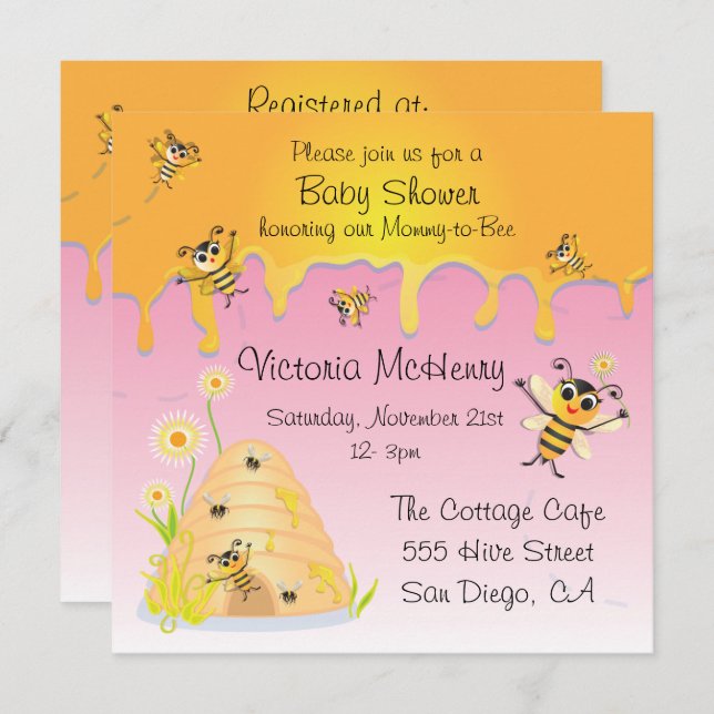 Cute Bee HIve Baby Girl Shower Invitation (Front/Back)