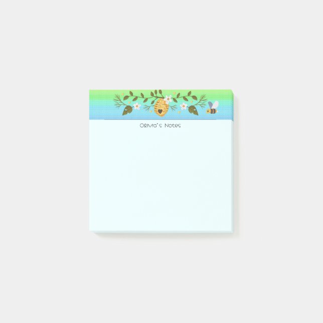 Cute Bee honeycomb gradient Personalized name Post-it Notes (Front)