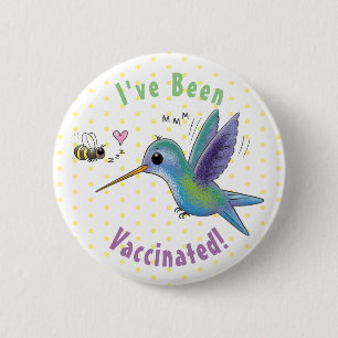 Cute bee hummingbird cartoon illustration 2 inch round button