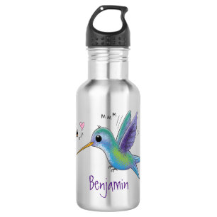 Cute bee hummingbird cartoon illustration 532 ml water bottle
