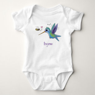 Cute bee hummingbird cartoon illustration baby bodysuit